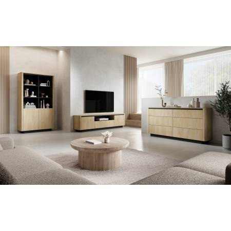 Regał półotwarty zaokrąglone boki TIAGO dąb cremona + czarny